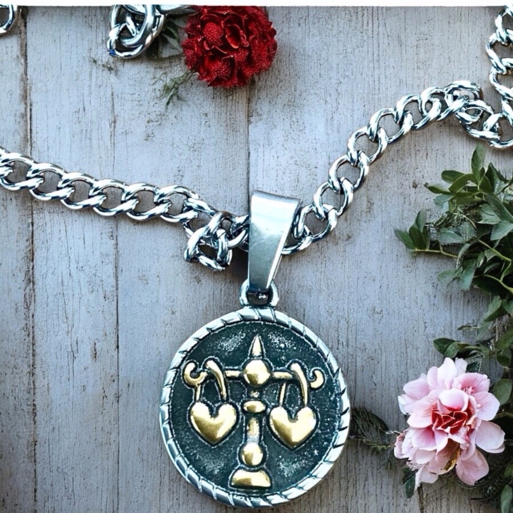 🆕 Libra Rustic Coin Pendant Necklace Stainless Steel